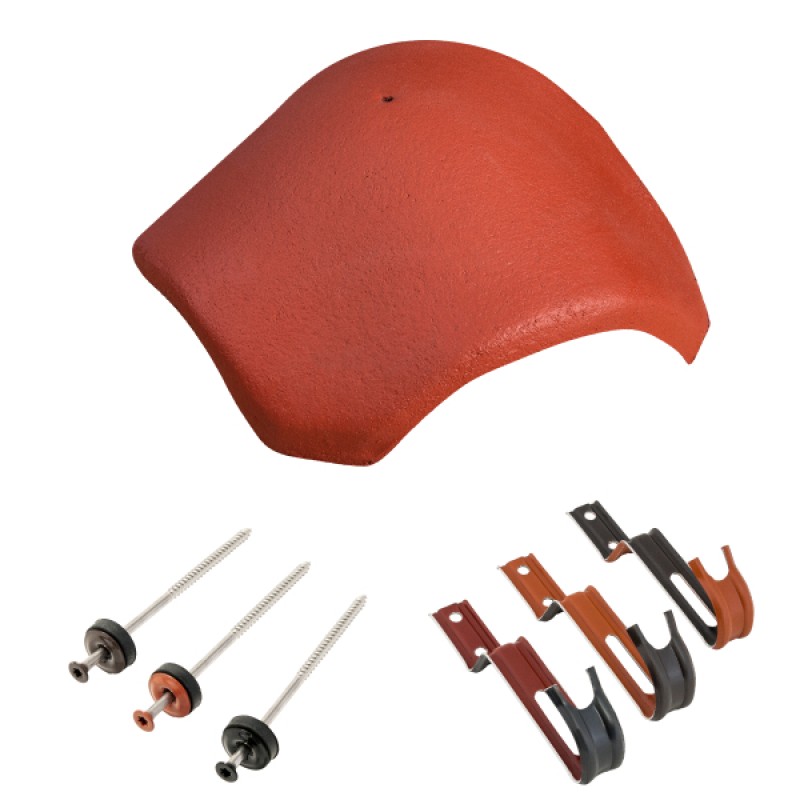 Bramac elosztó kúpcserép rögzítőkkel - Rubinvörös