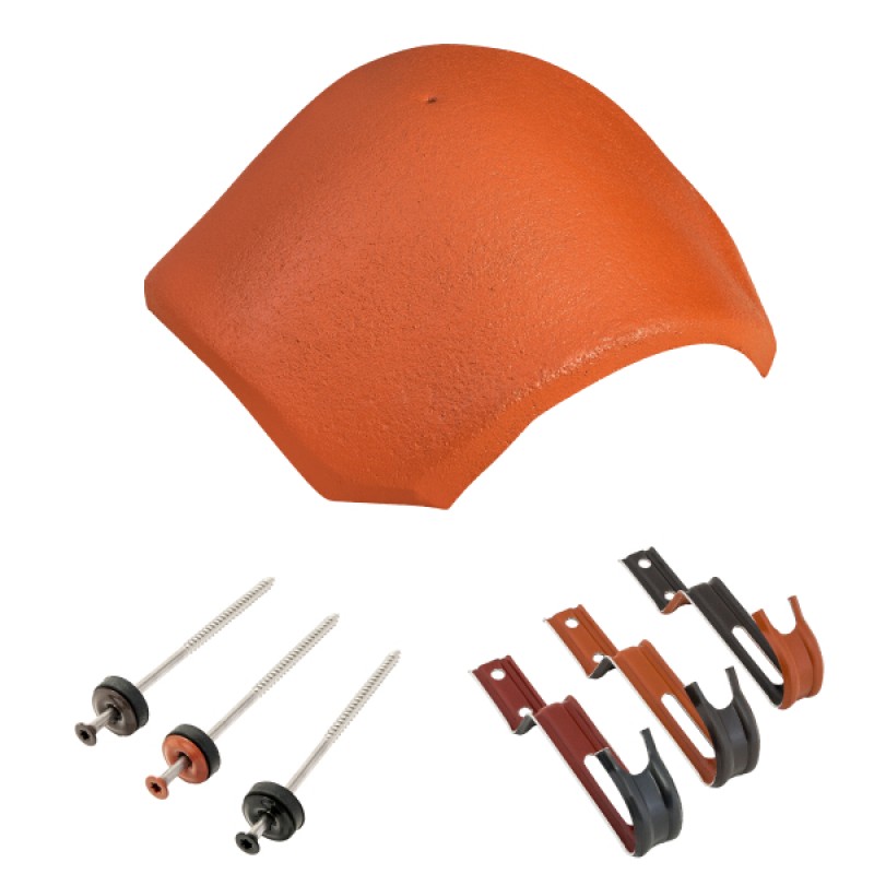 Bramac elosztó kúpcserép rögzítőkkel - Téglavörös